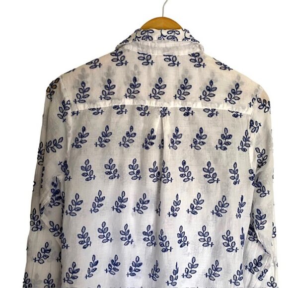 Eze Sur Mer White & Blue Front Tie Eyelet Top XSmall - Picture 6 of 7